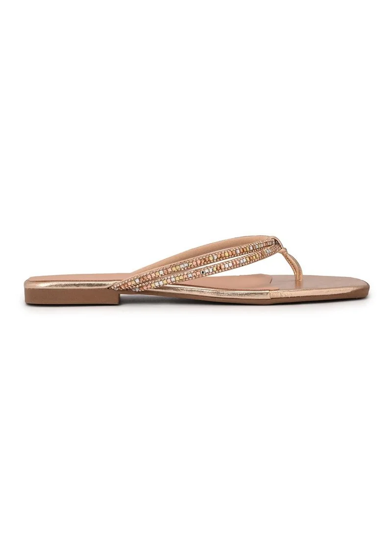Carmen Steffens Golden Flat Sandals with Crystal Straps