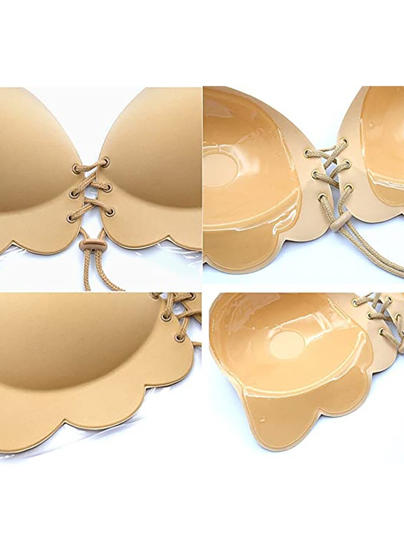 SYOSI Invisible Adhesive Strapless Bra Strapless Push Up Bra Backless Stick ON Bra Silicone Self-Adhesive Bra Sticky Push Up Silicone Bra with Drawstring for Swimsuit Women - Image 3