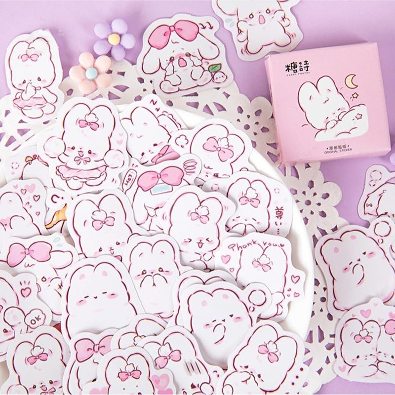 Obujopal 45Pcs Small Cute Bunny Rabbit Stickers for Scrapbooking Journaling Planners Laptop Diary Planner Collage Envelope Phone Case DIY Art Crafts Decoration - Image 1