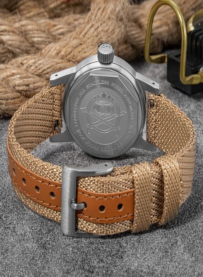 ADDIESDIVE 36 mm Vintage Military Watches for Men Automatic 200 M Water Resistant NH35 Steel Sports Wristwatch Nylon Strap, 2076 Black - Image 5