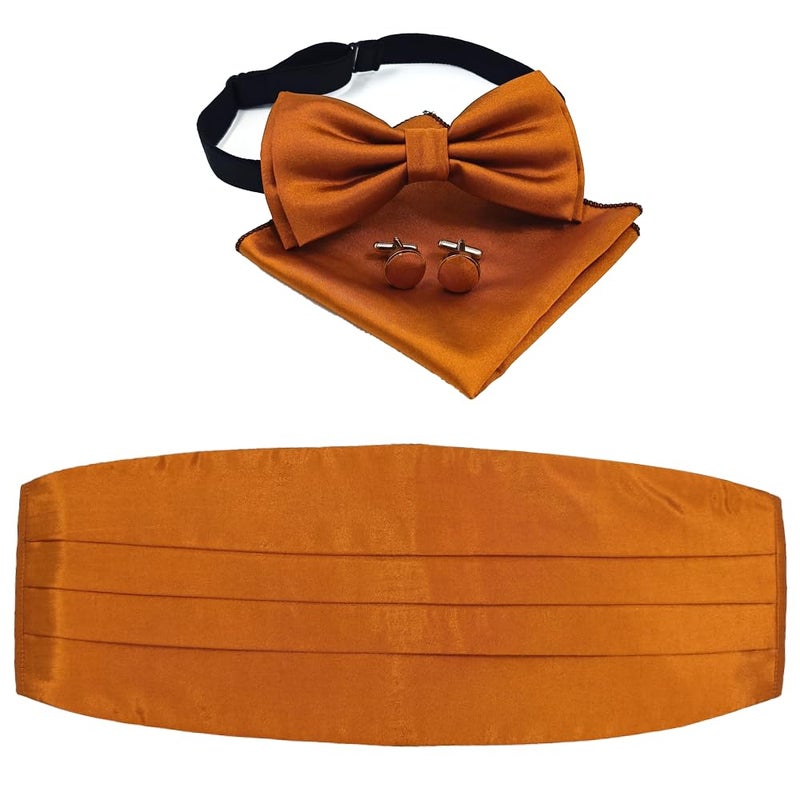UTF Store UTF Men's Cummerbund Set - Bow Tie (Pretied), Pocket Square & Cufflinks | Formal Wear for Wedding, Party & Business - Image 1