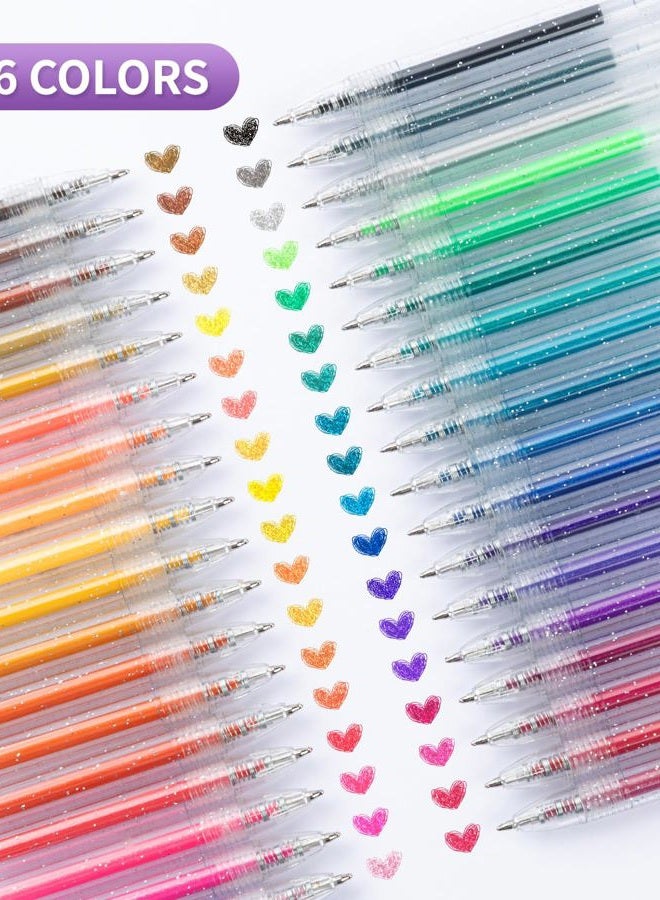 Joyask Glitter Gel Pens, 36 Colors Metallic Vibrant Sparkle Gel Pens for Coloring Journaling Drawing Doodling Colored Pen Colored Gel Pens for Kids Adult Fun Pens 0.8-1mm - Image 2