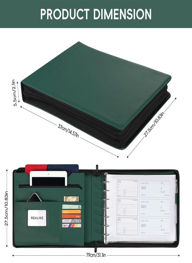 REALIKE Zippered Business Checkbook Binder for Business Checks, 7 Ring Check Binder for 9x13 Sheets,600 Checks Capacity, PU Leather Portfolio with Zipper Pouch & Storage Organizer - Image 2