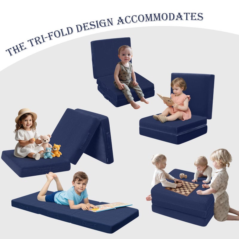 MeMoreCool Foldable Floor Mattress for Kids, Trifold Nap Mat for Toddlers, Portable Daycare Sleeping Futon or Floor Bed, Navy, 57x22 Inch - Image 2