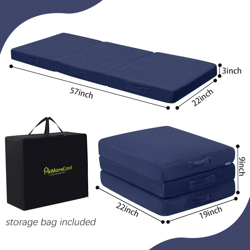 MeMoreCool Foldable Floor Mattress for Kids, Trifold Nap Mat for Toddlers, Portable Daycare Sleeping Futon or Floor Bed, Navy, 57x22 Inch - Image 3