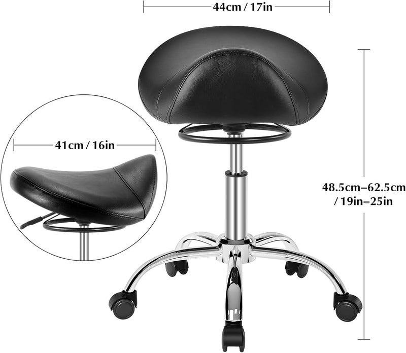 SALONFACTORY Saddle Stool with Wheels 300 lbs Weight Capacity, Heavy Duty Rolling Stool for Medical Massage Salon Kitchen Spa Drafting Nail-Tech,Height Adjustable,360 Swivel,Wide Thick Seat Padding - Image 3