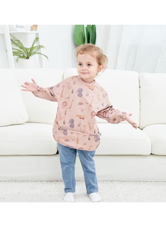 GZMM Waterproof Baby Bibs,Infant Toddler Long Sleeve Feeding Bib With Food Catcher,Easy Clean & Washable 2 pack - Image 3