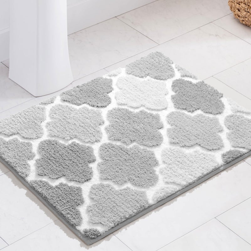 DEXDE Gray Bathroom Rugs, Non-Slip Small Checkered Bath Rugs Fuzzy Extra Absorbent Plush Shaggy Bath Mats, Machine Wash Dry Soft Carpet for Bathroom Floor Tub and Shower, 17x24 Inches - Image 1