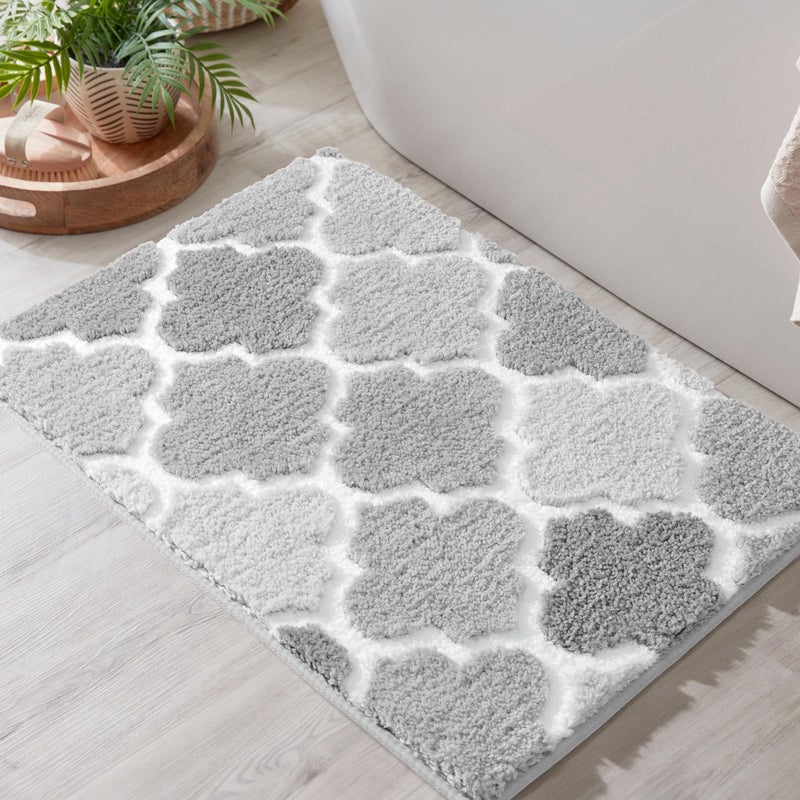DEXDE Gray Bathroom Rugs, Non-Slip Small Checkered Bath Rugs Fuzzy Extra Absorbent Plush Shaggy Bath Mats, Machine Wash Dry Soft Carpet for Bathroom Floor Tub and Shower, 17x24 Inches - Image 3