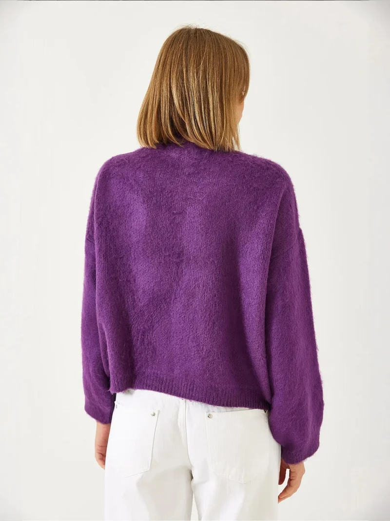 Bianco Lucci Amethyst Purple LUCCI Embellished Crew Neck Long Sleeve Cardigan for Women | Best Price UAE