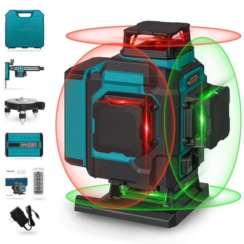 Takamine 16 Lines Laser Level Red and Green 4x360 4D Cross Line Professional Laser with Two 360Vertical and Two 360Horizontal for ConstructionHome RenovationRechargeable Battery - Image 2
