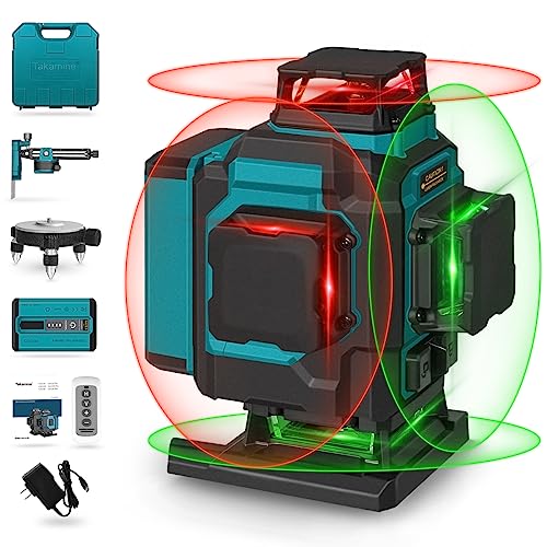 Takamine 16 Lines Laser Level Red and Green 4x360 4D Cross Line Professional Laser with Two 360Vertical and Two 360Horizontal for ConstructionHome RenovationRechargeable Battery - Image 1