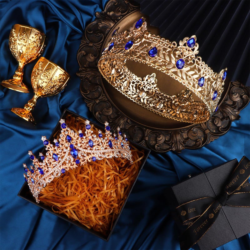 RUIYELE 2 Pcs King and Queen Crowns Set King Crowns for Men Royal Crown with Black Rhinestone Crystal Crowns for Women Princess Crown Tiara Costume Headwear for Wedding Homecoming Party Decorations - Image 4