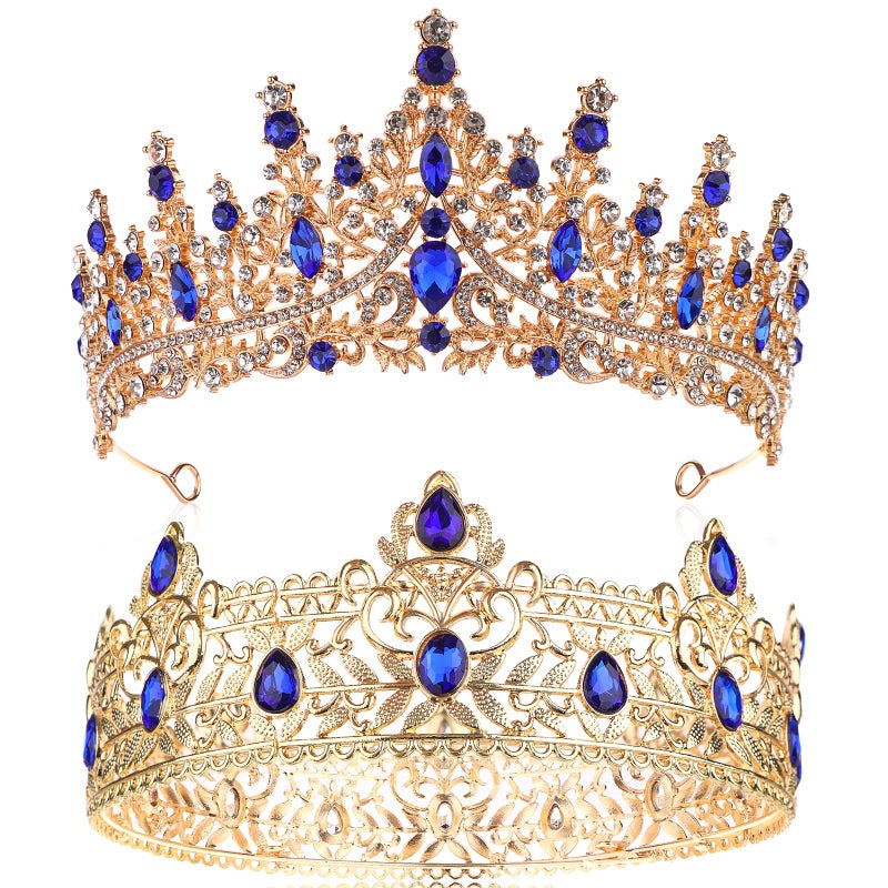 RUIYELE 2 Pcs King and Queen Crowns Set King Crowns for Men Royal Crown with Black Rhinestone Crystal Crowns for Women Princess Crown Tiara Costume Headwear for Wedding Homecoming Party Decorations - Image 1