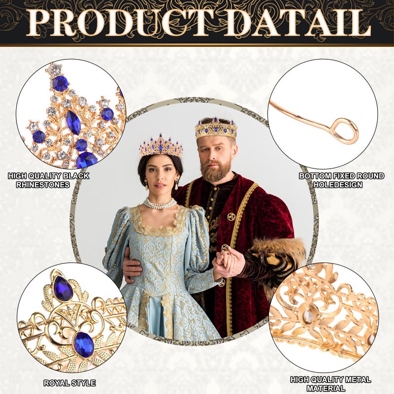 RUIYELE 2 Pcs King and Queen Crowns Set King Crowns for Men Royal Crown with Black Rhinestone Crystal Crowns for Women Princess Crown Tiara Costume Headwear for Wedding Homecoming Party Decorations - Image 3