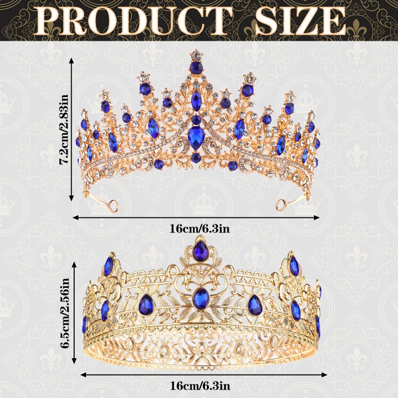 RUIYELE 2 Pcs King and Queen Crowns Set King Crowns for Men Royal Crown with Black Rhinestone Crystal Crowns for Women Princess Crown Tiara Costume Headwear for Wedding Homecoming Party Decorations - Image 2