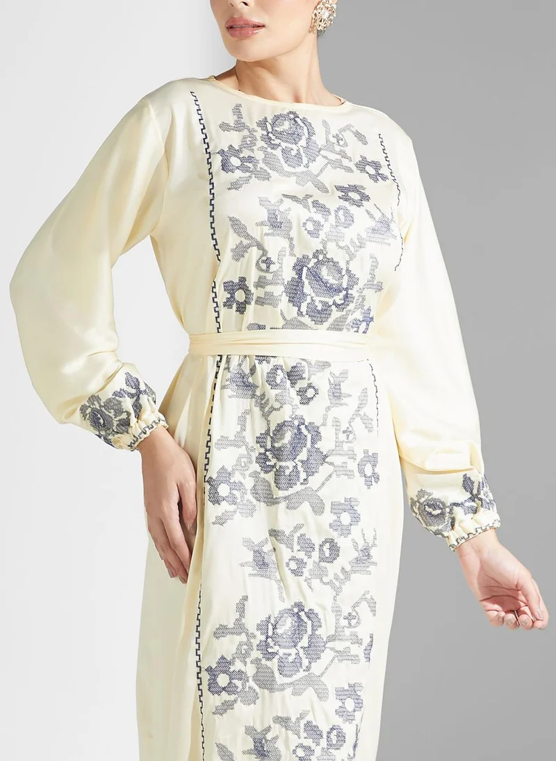 hayas closet Embroidered Detail Belted Dress