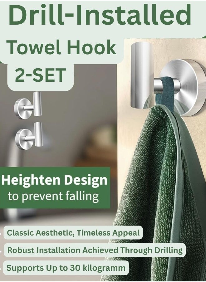 Zence Design - (2 Pack) Black Screw-In Wall, Wall-Mounted Drill Hooks, Heavy Duty Stainless Steel Hooks for Bathroom, Kitchen, and as Clothes Hangers - Image 1