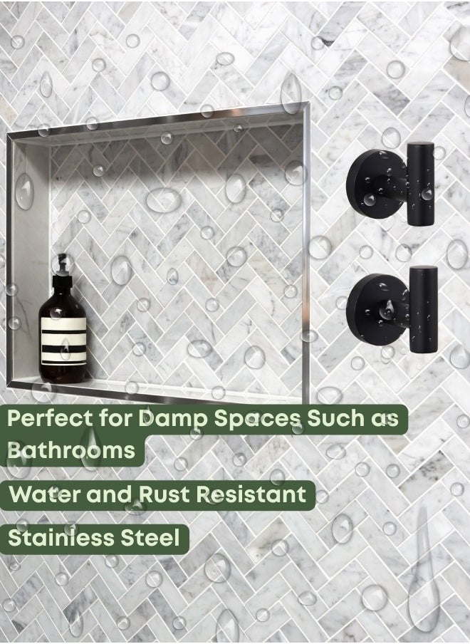 Zence Design - (2 Pack) Black Screw-In Wall, Wall-Mounted Drill Hooks, Heavy Duty Stainless Steel Hooks for Bathroom, Kitchen, and as Clothes Hangers - Image 1