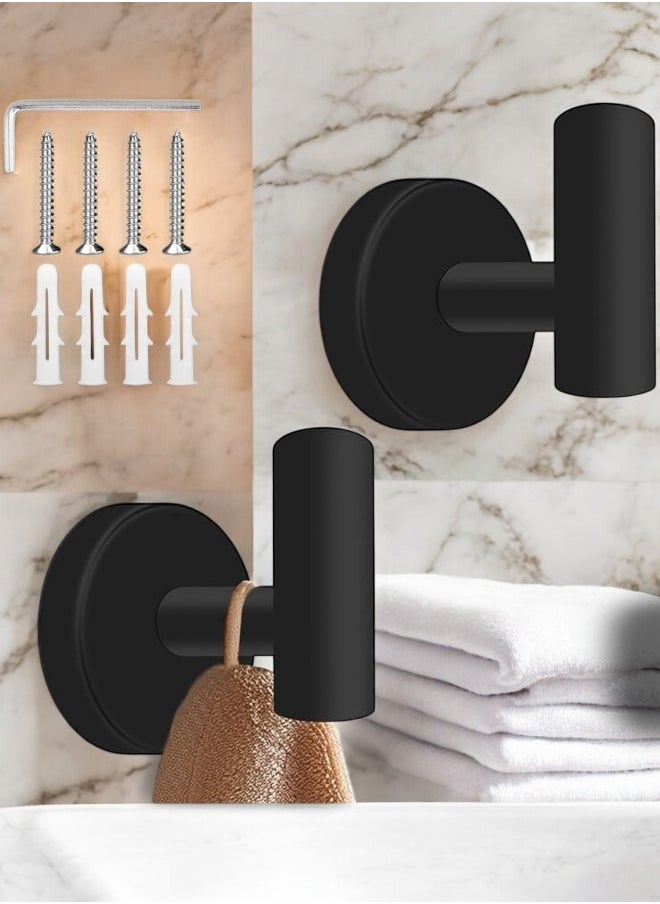 Zence Design - (2 Pack) Black Screw-In Wall, Wall-Mounted Drill Hooks, Heavy Duty Stainless Steel Hooks for Bathroom, Kitchen, and as Clothes Hangers - Image 1