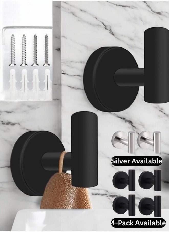 Zence Design Black Screw-In Wall, Wall-Mounted Drill Hooks, Heavy Duty Stainless Steel Hooks for Bathroom, Kitchen, and as Clothes Hangers  - Image 1