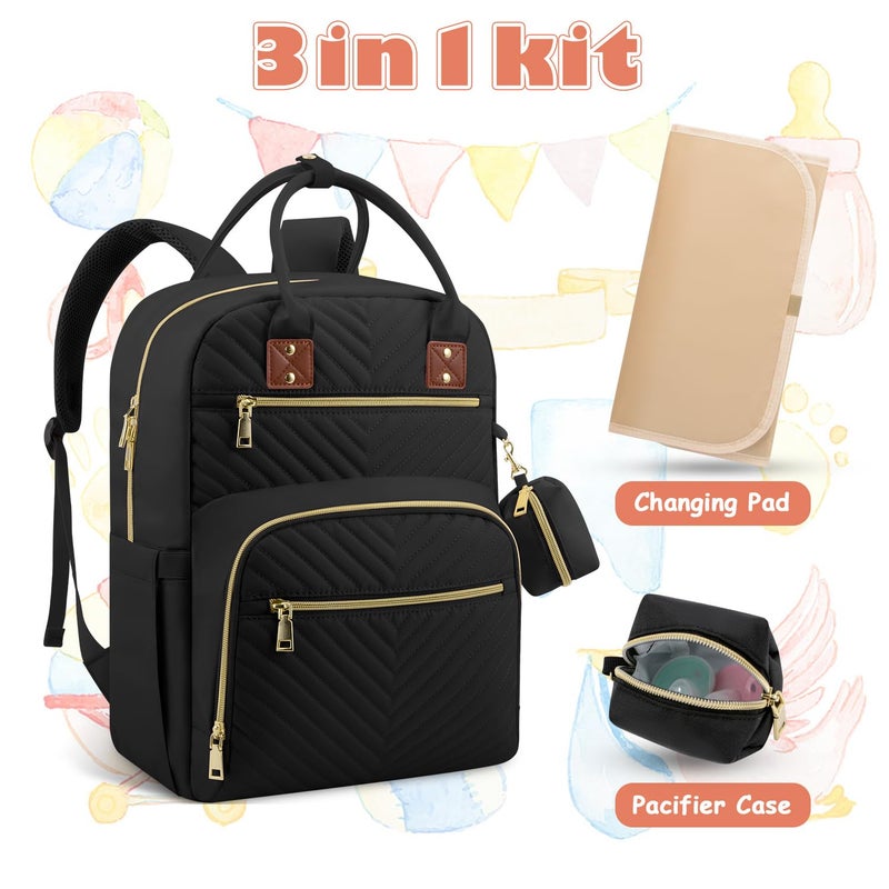Tenot Baby Diaper Bag Backpack, Travel Diaper Bags for Baby Girl Boy Large Capacity Baby Bag Backpack for Women Black - Image 3