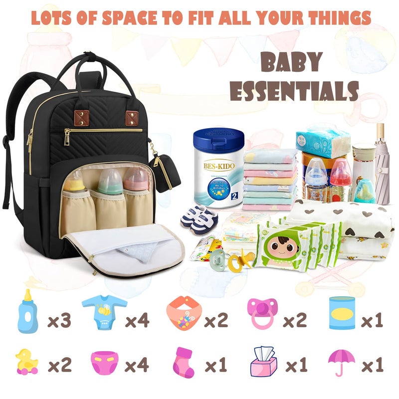 Tenot Baby Diaper Bag Backpack, Travel Diaper Bags for Baby Girl Boy Large Capacity Baby Bag Backpack for Women Black - Image 2