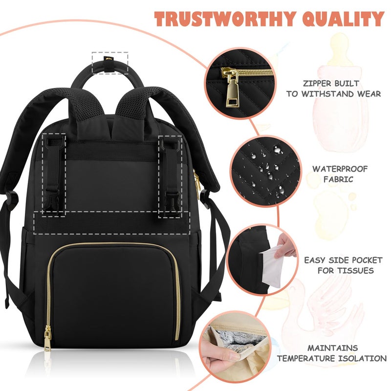 Tenot Baby Diaper Bag Backpack, Travel Diaper Bags for Baby Girl Boy Large Capacity Baby Bag Backpack for Women Black - Image 5