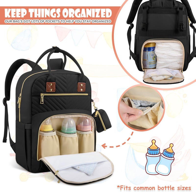 Tenot Baby Diaper Bag Backpack, Travel Diaper Bags for Baby Girl Boy Large Capacity Baby Bag Backpack for Women Black - Image 4