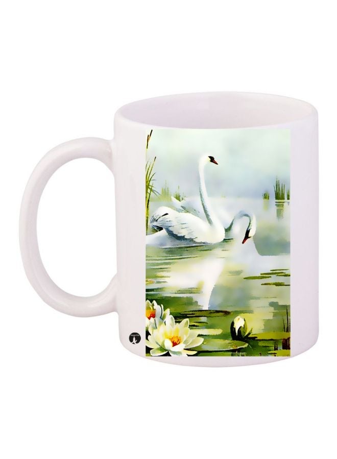 RYN Swan Printed Coffee Mug White/Green/Blue 11ounce