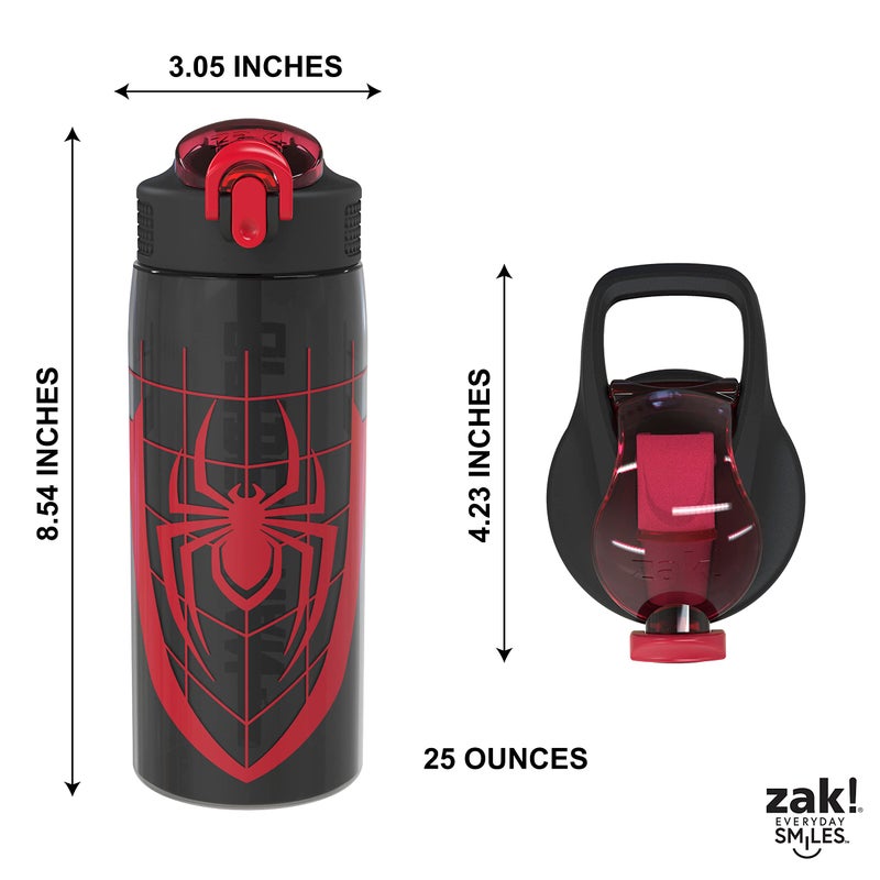 Zak Designs Marvel Spider-Man Water Bottle For School or Travel, 25 oz Durable Plastic Water Bottle With Straw, Handle, and Leak-Proof, Pop-Up Spout Cover (Spider-Man) - Image 4