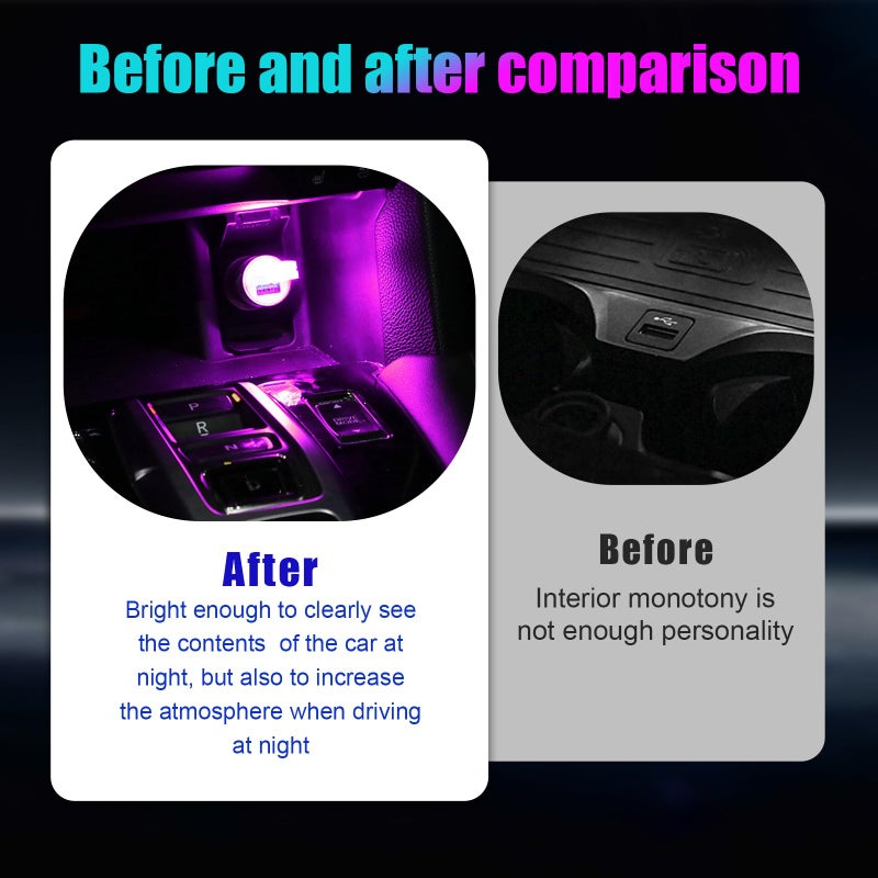 Sylvil 4 PCS USB LED Car Interior Atmosphere Lamp, Portable Mini LED Night Light, Plug-in USB Interface Trunk Ambient Lighting Kit, Universal Interior Car Accessories (Purple) - Image 5