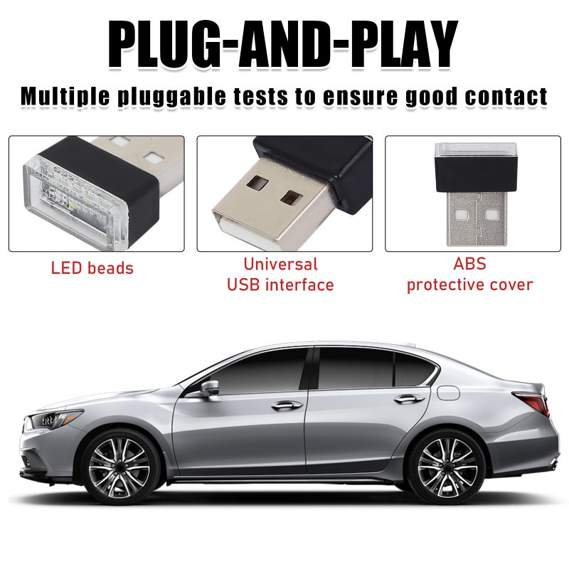 Sylvil 4 PCS USB LED Car Interior Atmosphere Lamp, Portable Mini LED Night Light, Plug-in USB Interface Trunk Ambient Lighting Kit, Universal Interior Car Accessories (Purple) - Image 4