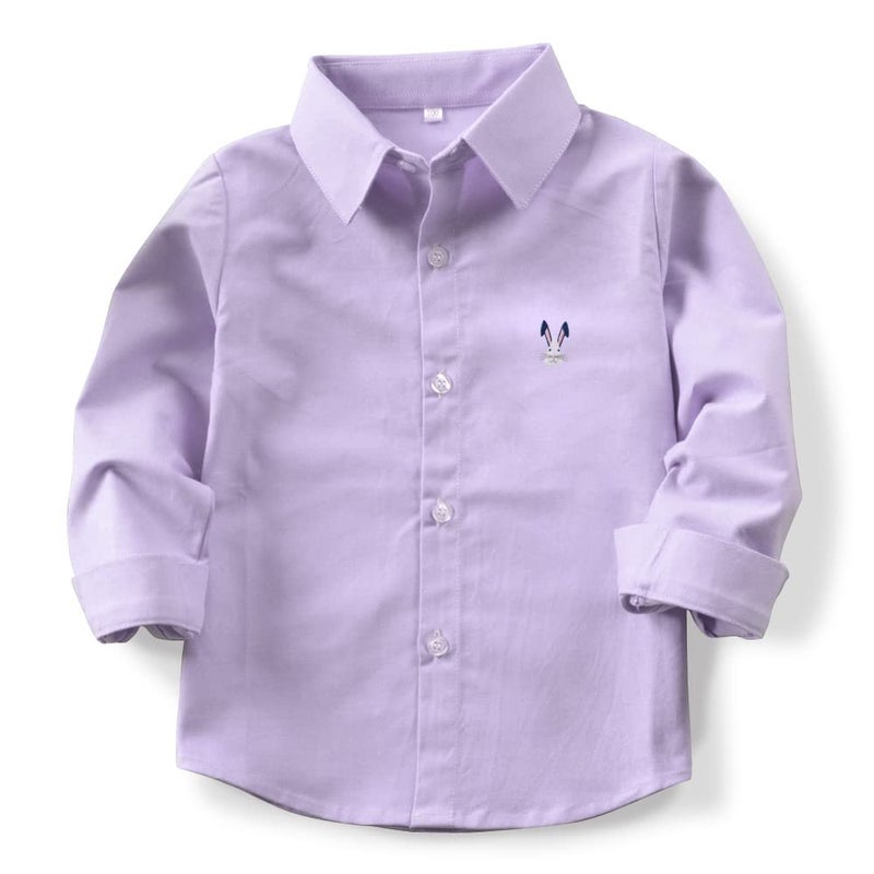 OCHENTA Toddler Baby Boys Oxford Easter Dress Shirts Button Down Long Sleeve Kids Casual Formal School Uniform Tops Lavender 110CM - 3T - Image 1