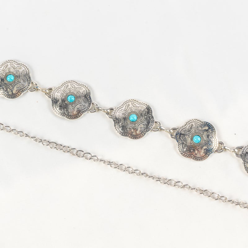 حزام وسط معدن حريمي فضي مرصعة بحجر فيروزي - Image 3