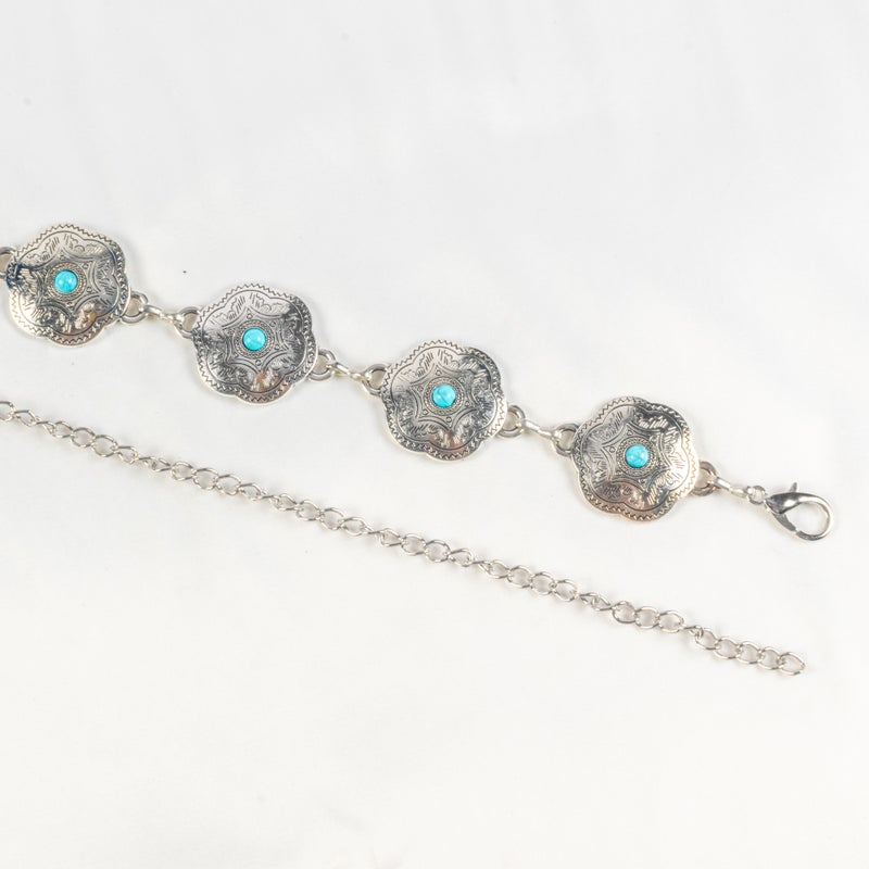 حزام وسط معدن حريمي فضي مرصعة بحجر فيروزي - Image 2