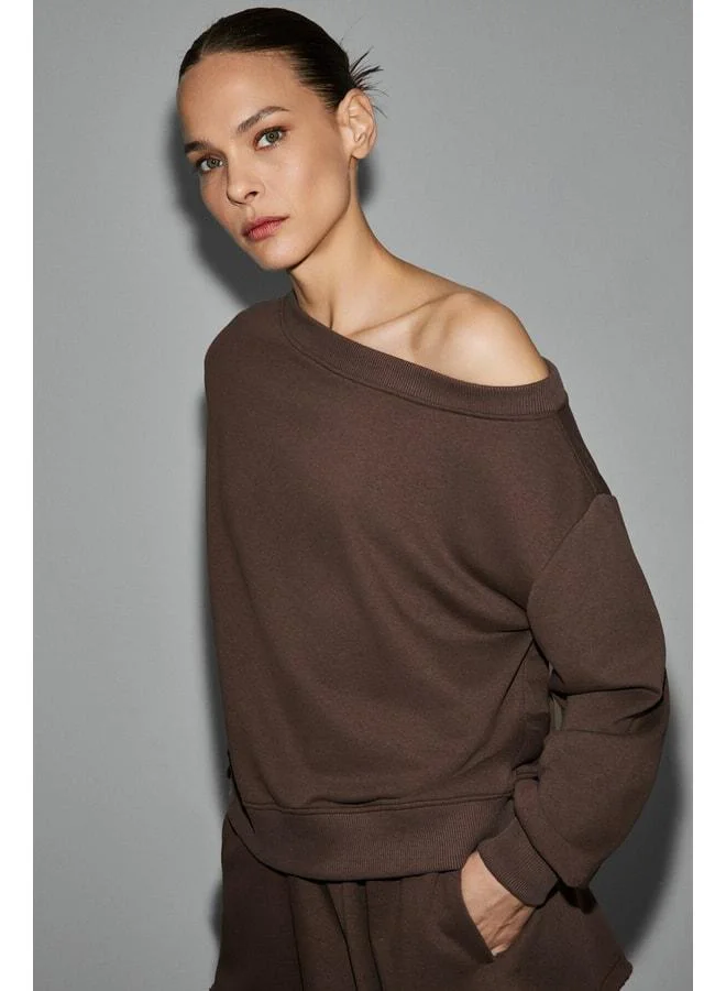 Grimelange  PUNNUET Women's Organic Cotton Boat Neck Elastic Waist Double Pocket Relaxed Dark Coffee Top and Bottom Set. for Women | Best Price UAE