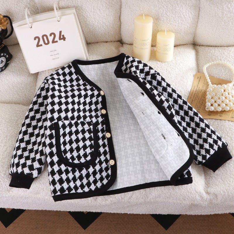 2024 Kids Chic Houndstooth Jacket Autumn Spring Gsa02 coffee  - Image 5