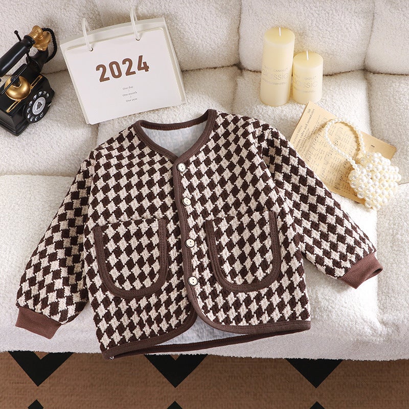 2024 Kids Chic Houndstooth Jacket Autumn Spring Gsa02 coffee  - Image 3