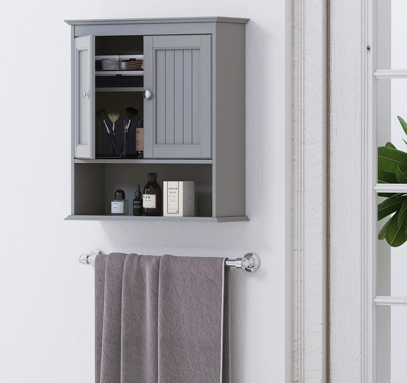 Spirich Bathroom Wall Cabinet, Wall Mounted Medicine Cabinet Organizer, Over The Toilet Storage Cabinet with Doors and Shelves, Gray - Image 2