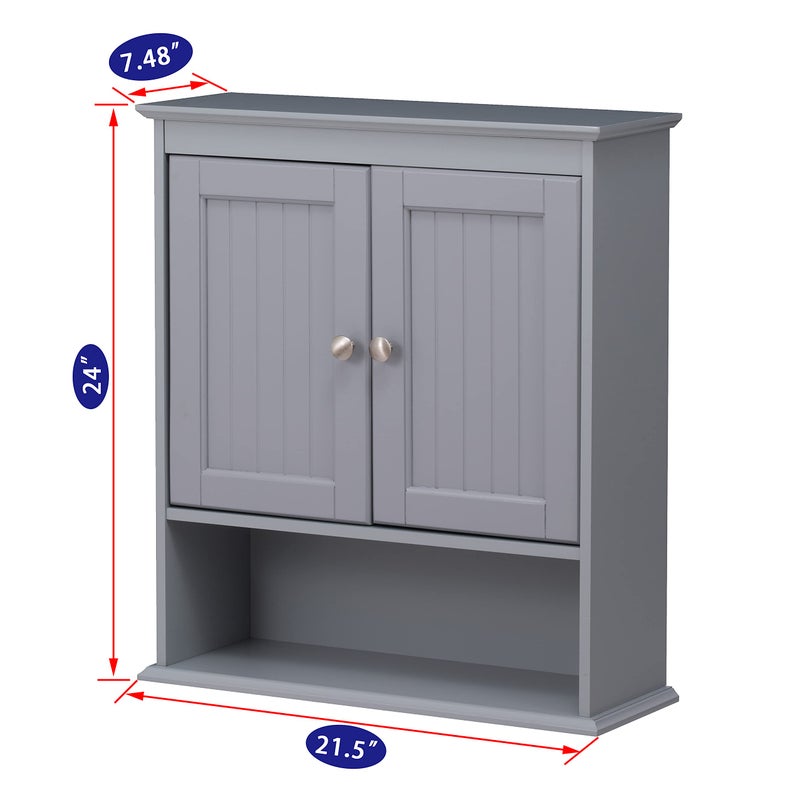 Spirich Bathroom Wall Cabinet, Wall Mounted Medicine Cabinet Organizer, Over The Toilet Storage Cabinet with Doors and Shelves, Gray - Image 3