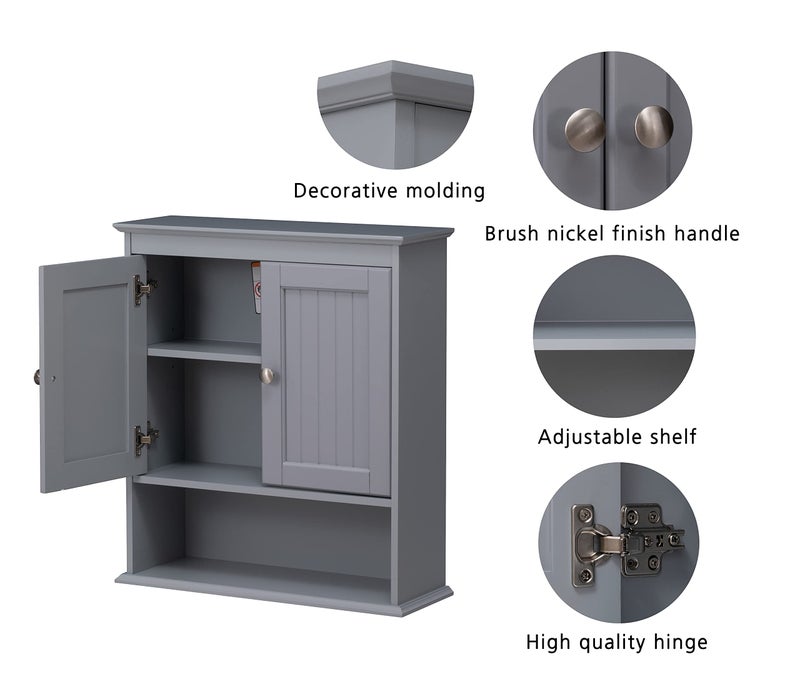Spirich Bathroom Wall Cabinet, Wall Mounted Medicine Cabinet Organizer, Over The Toilet Storage Cabinet with Doors and Shelves, Gray - Image 4