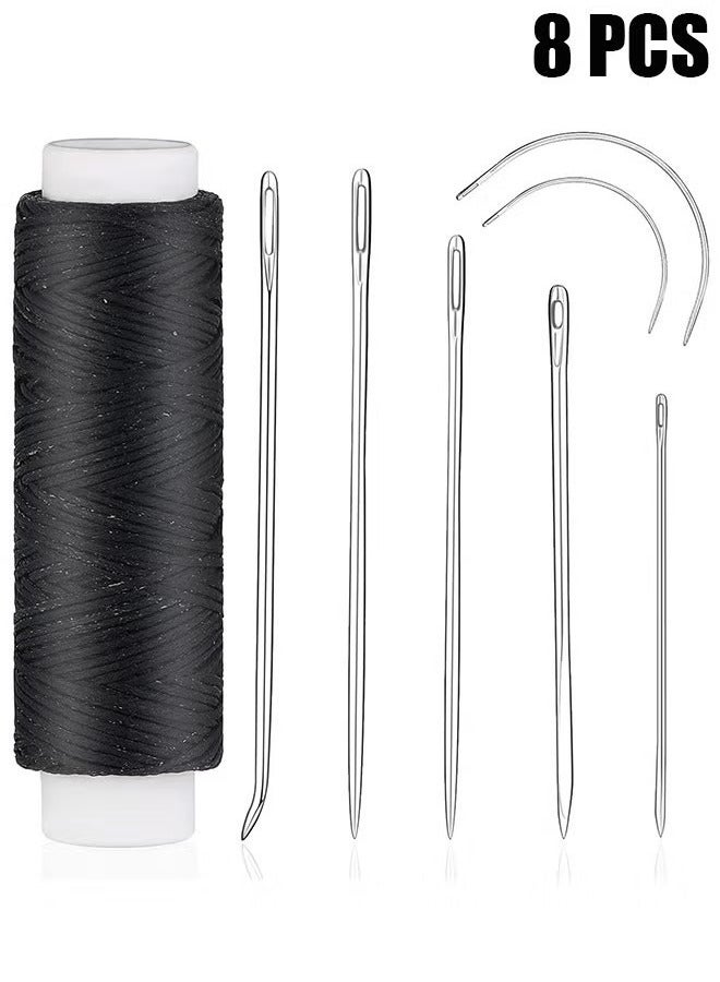 Waxed Thread 55 Yards with 7 pcs Leather Hand Sewing Needles, Flat Sewing Waxed Thread for Home Upholstery Carpet Leather Sewing Waxed Thread Cord Leather Craft DIY Black - Image 1