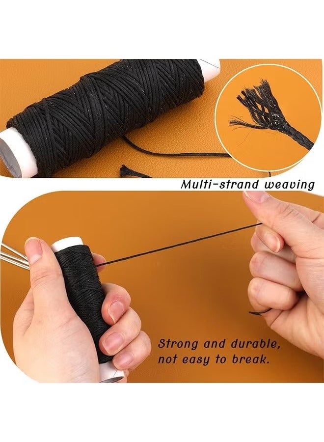 Waxed Thread 55 Yards with 7 pcs Leather Hand Sewing Needles, Flat Sewing Waxed Thread for Home Upholstery Carpet Leather Sewing Waxed Thread Cord Leather Craft DIY Black - Image 4