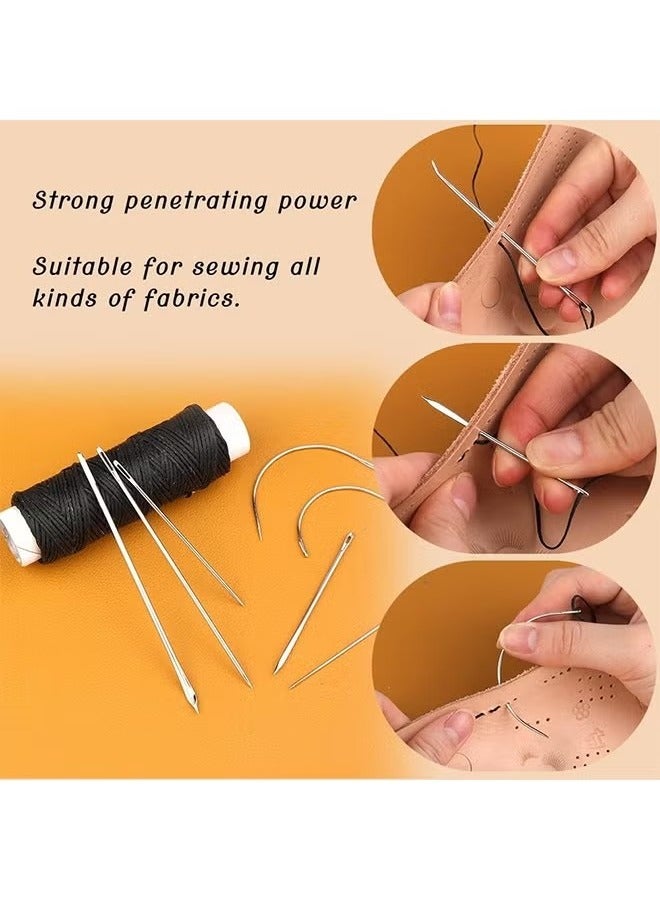 Waxed Thread 55 Yards with 7 pcs Leather Hand Sewing Needles, Flat Sewing Waxed Thread for Home Upholstery Carpet Leather Sewing Waxed Thread Cord Leather Craft DIY Black - Image 5
