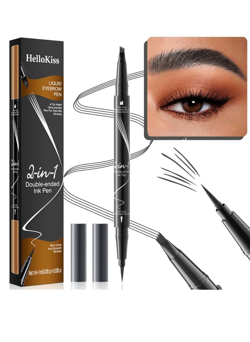 HelloKiss - Liquid Eyebrow Pen 2 in 1 Double Ended Ink Pen with Brush Tip for Hair like Strokes and 4 Fork Tip to Fill Eyebrow Waterproof Smooth Strokes Liquid Eyebrow Pencil Grey 03 - Image 1