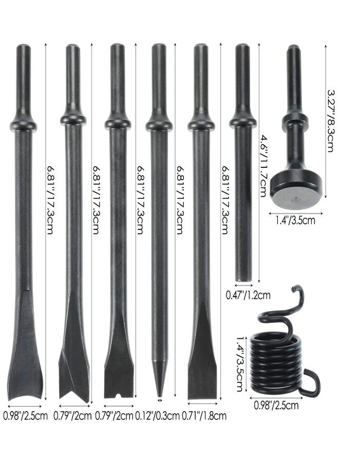 YaeKoo 8pcs Smoothing Air Hammer Pneumatic Chisels Tools, 7pcs 0.401'' (10mm) Shank Heavy Duty Pneumatic Air Hammer Chisels High Carbon Steel Accessories Bits with 1pc Spring - Image 2