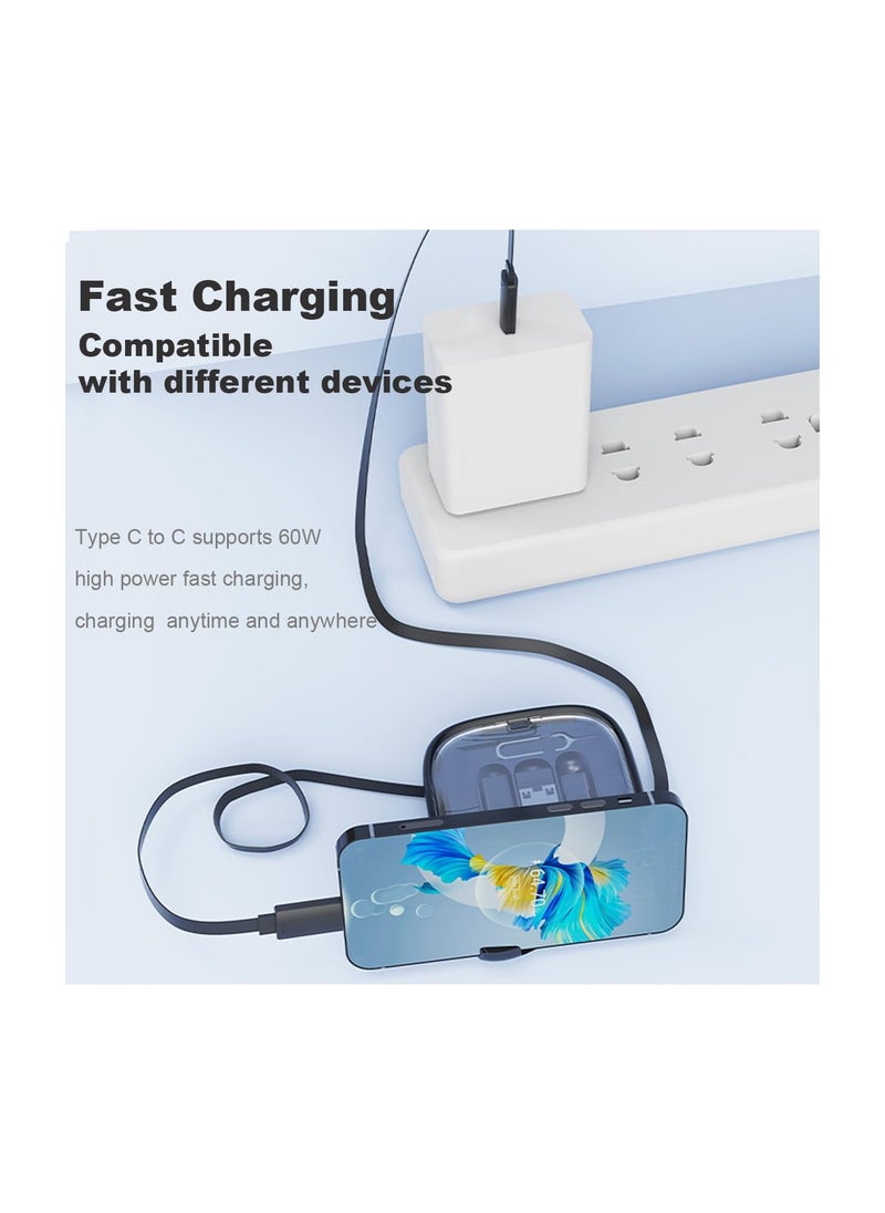 SYOSI - USB Adapter Storage Box, USB C to USB C Retractable Charging Cable Up to 3FT, Adapter Conversion Kit USB/Type-C to Micro/Type-C/Lightning, Data Transfer, Card Slot, Phone Holder (Black)(1 Pack) - Image 1