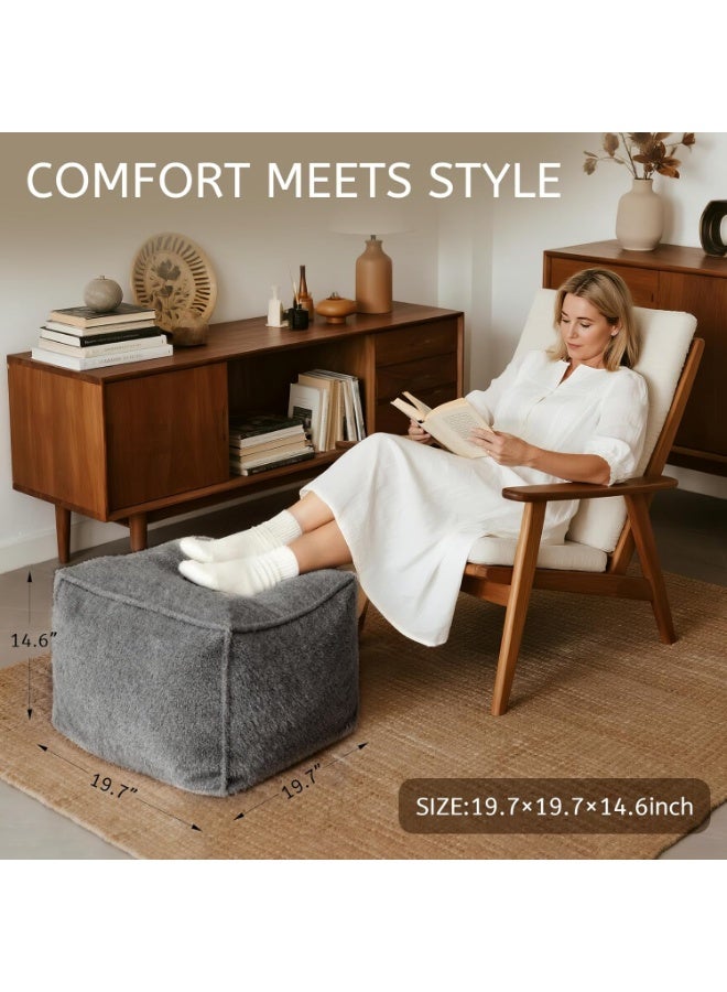 Square Pouf Ottoman Footrest, Soft & Lightweight Footstool with Foam Filling for Living Room & Bedroom, Laid-Back Lounge Style - Image 2