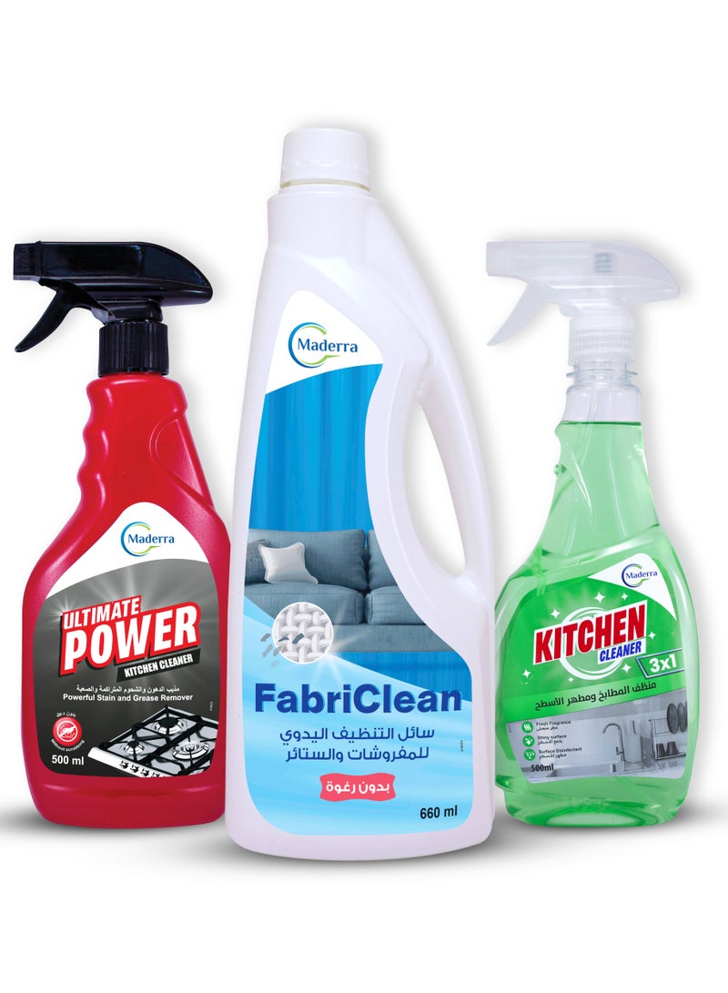 Maderra Ultimate power degreaser 500ml+ kitchen cleaner 500ml+ fabriclean 660ml  - Image 1